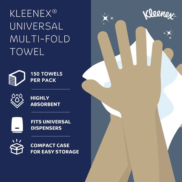 Kleenex Multifold Paper Towels (02046), 1-Ply, 9.2" x 9.4" sheets, White, (150 S - Picture 3 of 11